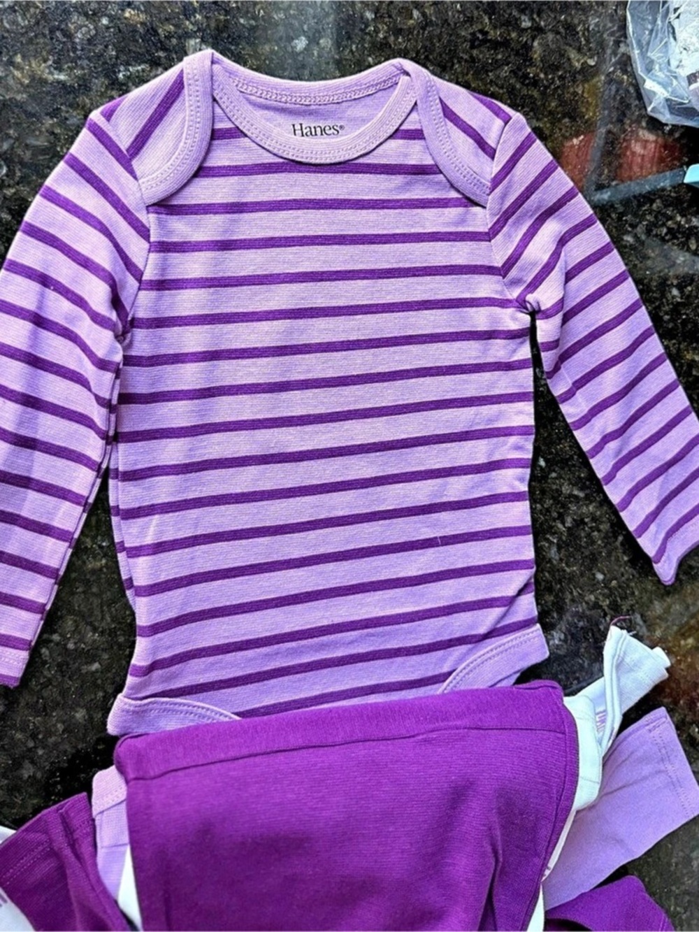 Hanes Baby Long Sleeve Bodysuits 3-Pack Baby 6-12M Purple & White